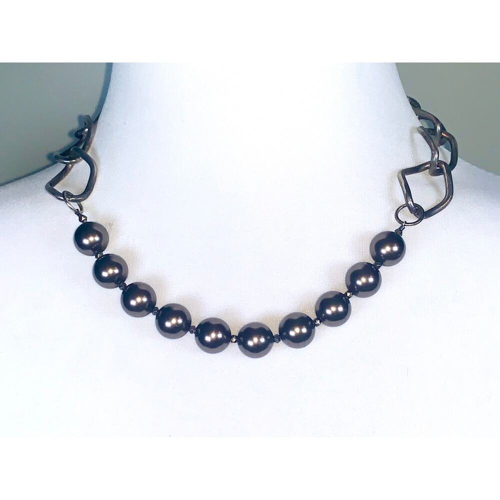 Vintage Silver Tone Faux Tahitian Pearl Statement Necklace EUC